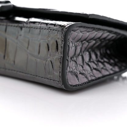 Balenciaga Shiny Calfskin Crocodile Embossed Hourglass Chain Bag Gunmetal 9 of 10
