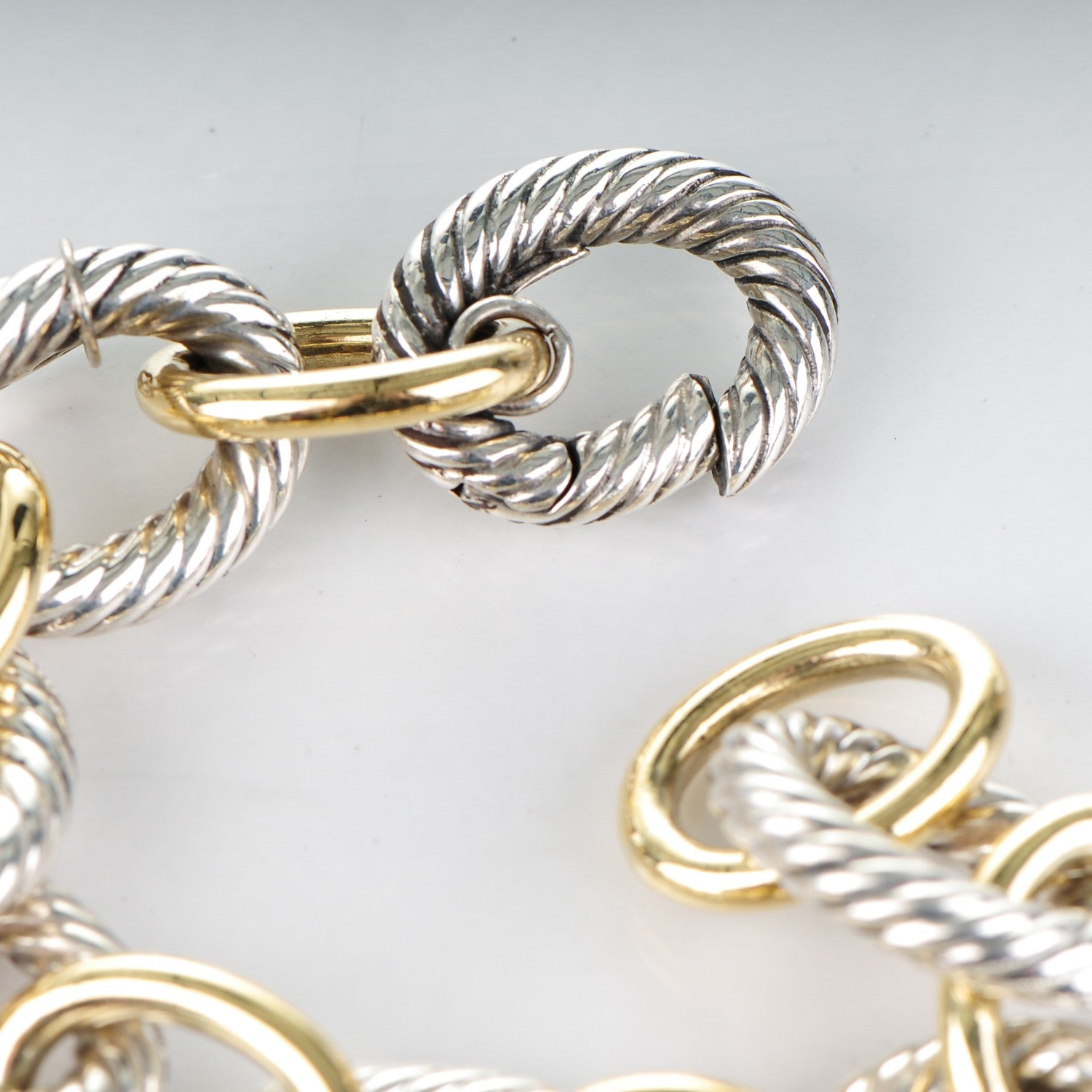David Yurman Sterling Silver 18K Yellow Gold 17mm Extra Large Oval Link Bracelet 5 of 6