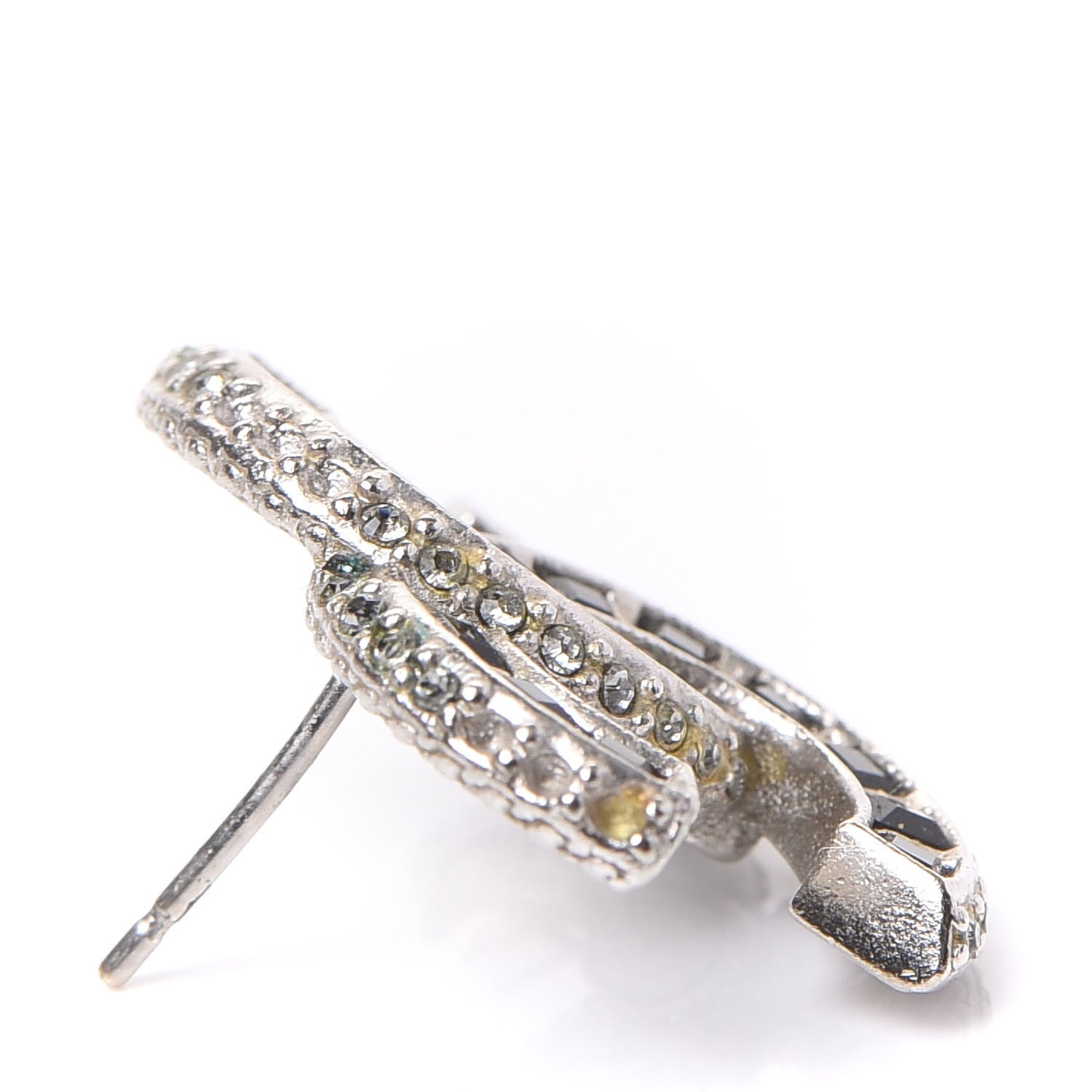 Baguette Crystal CC Earrings Silver Black