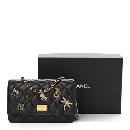 Chanel Aged Calfskin Quilted Lucky Charms 2.55 Reissue Wallet On Chain WOC Black 16 of 16