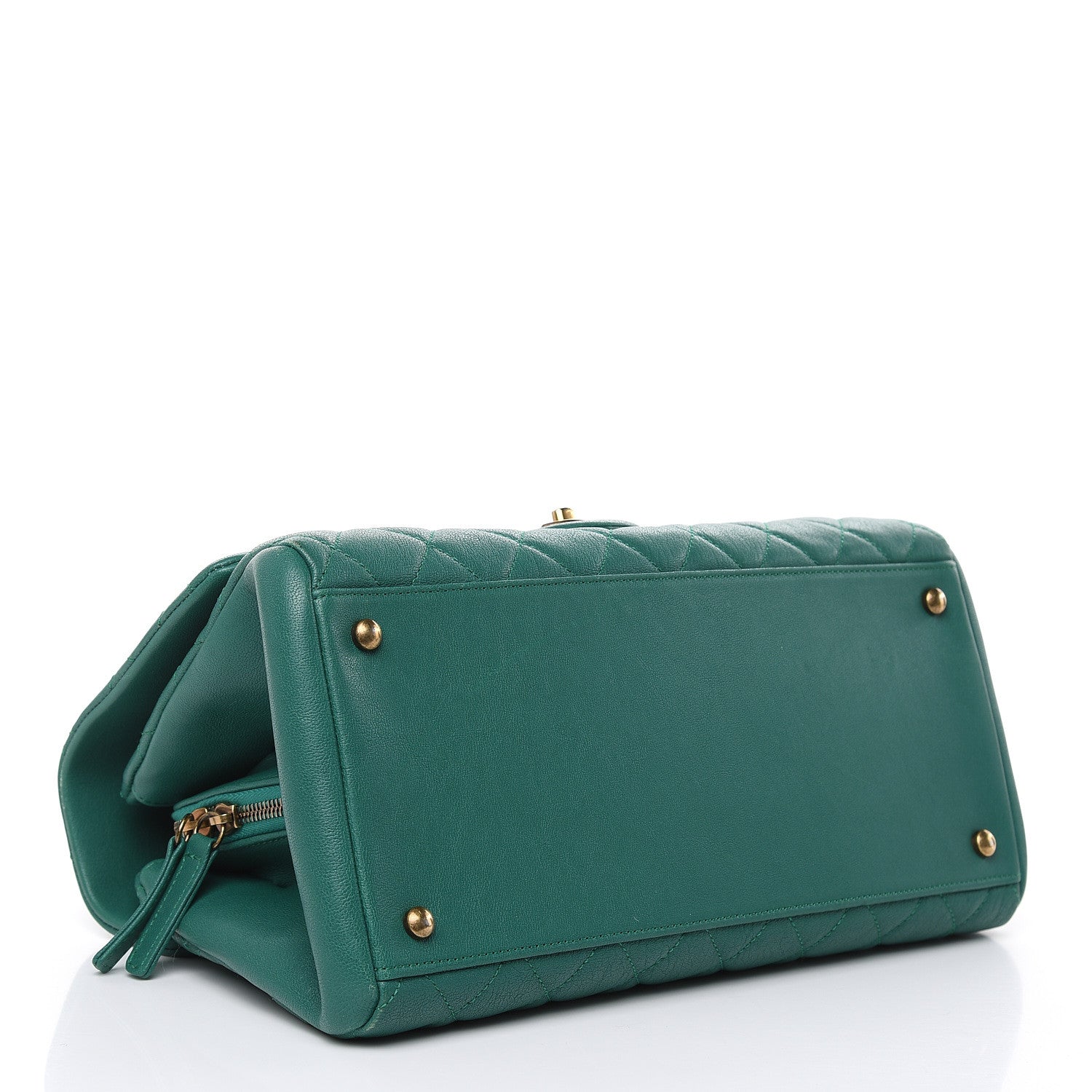 Chanel Shiny Sheepskin Quilted Large Trapezio Flap Green 4 of 13
