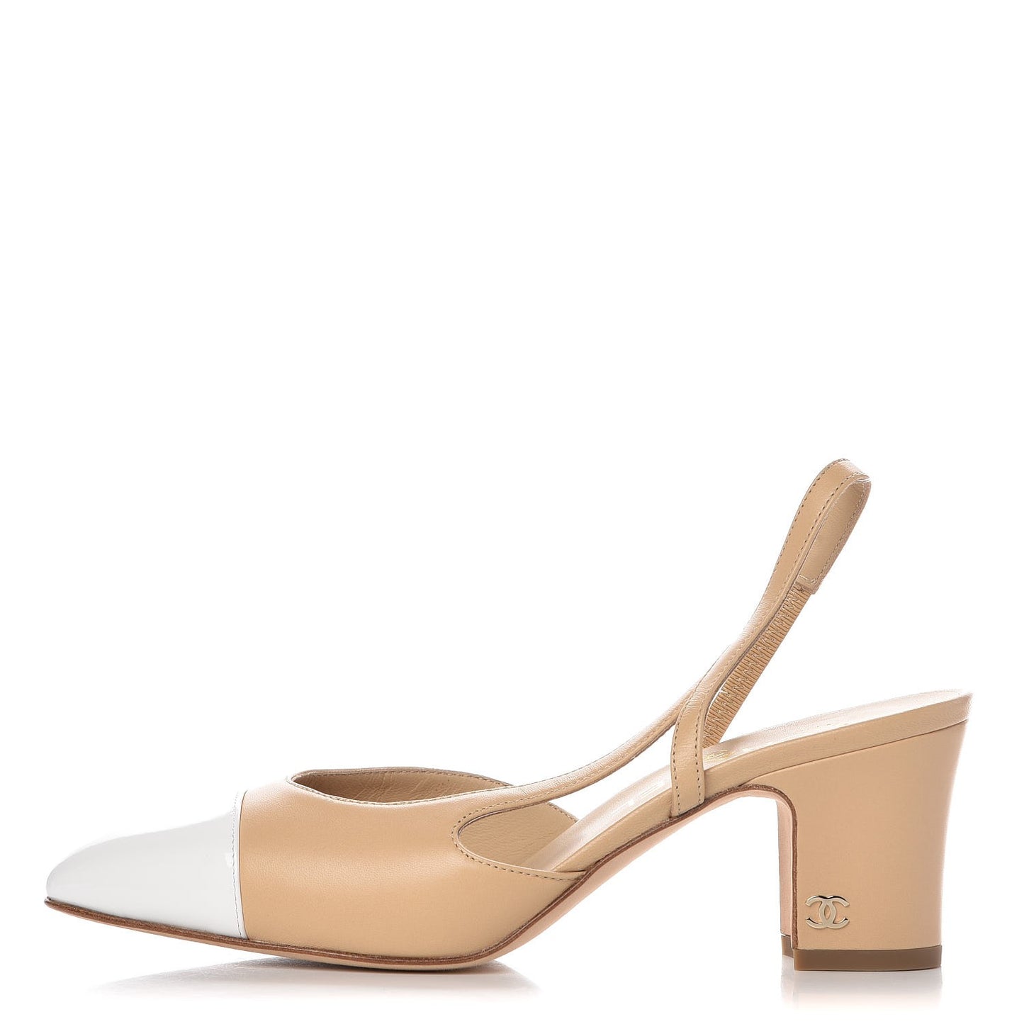 Lambskin Patent Cap Toe CC Slingback Sandals 37 Beige White