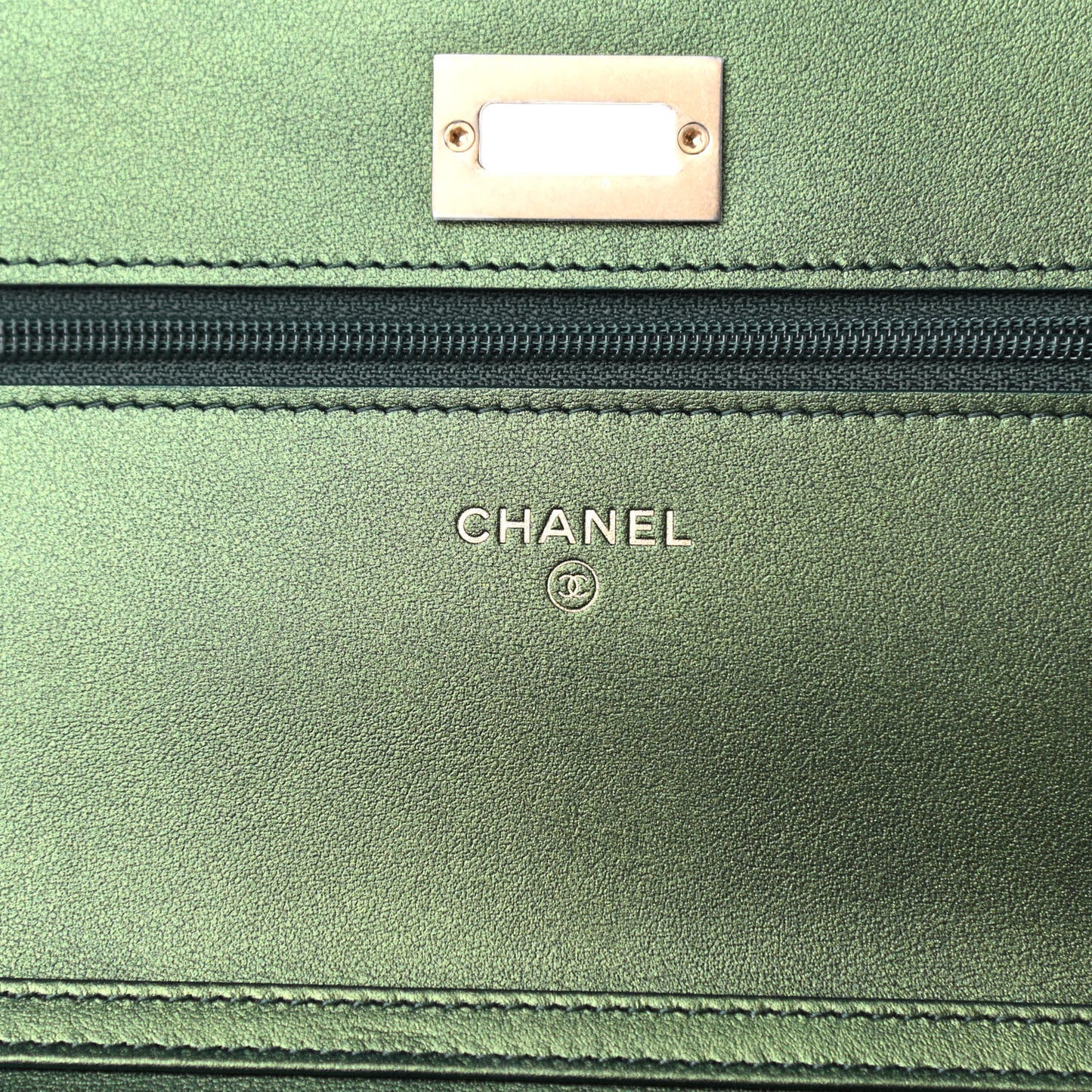 Metallic Aged Calfskin Quilted 2.55 Reissue Wallet on Chain WOC Green