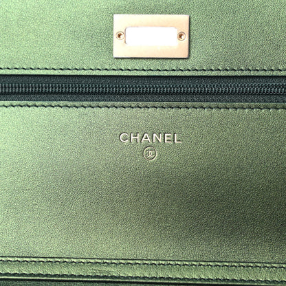 Chanel Metallic Aged Calfskin Quilted 2.55 Reissue Wallet on Chain WOC Green 6 of 11