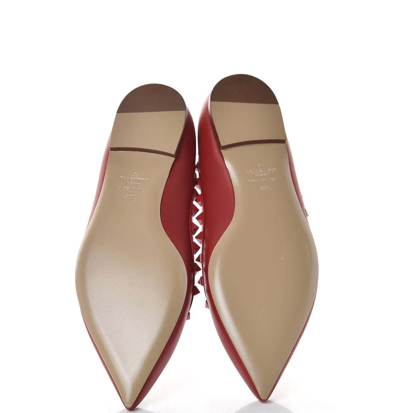 Calfskin Lacquered Monochrome Rockstud Ballerina Flats 39.5 Rosso Valentino