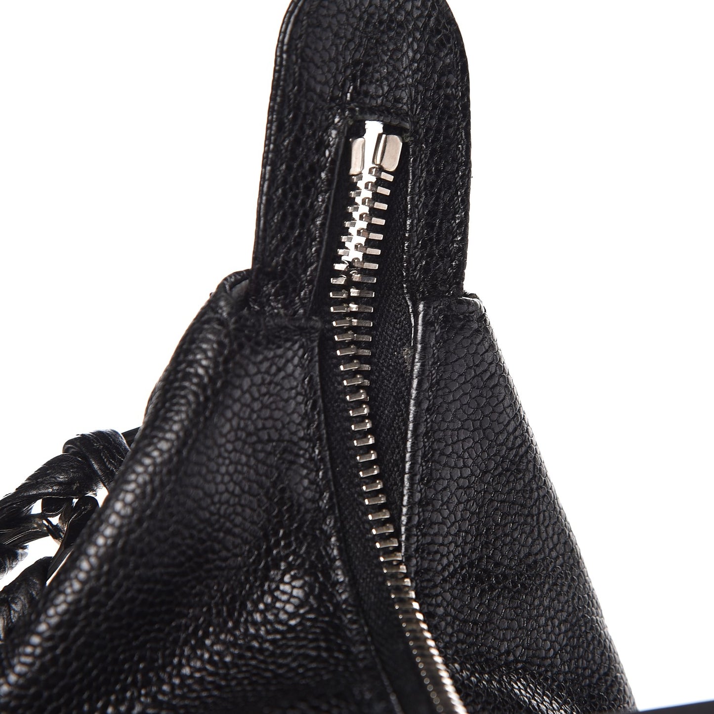Glazed Caviar Modern Chain Hobo Black