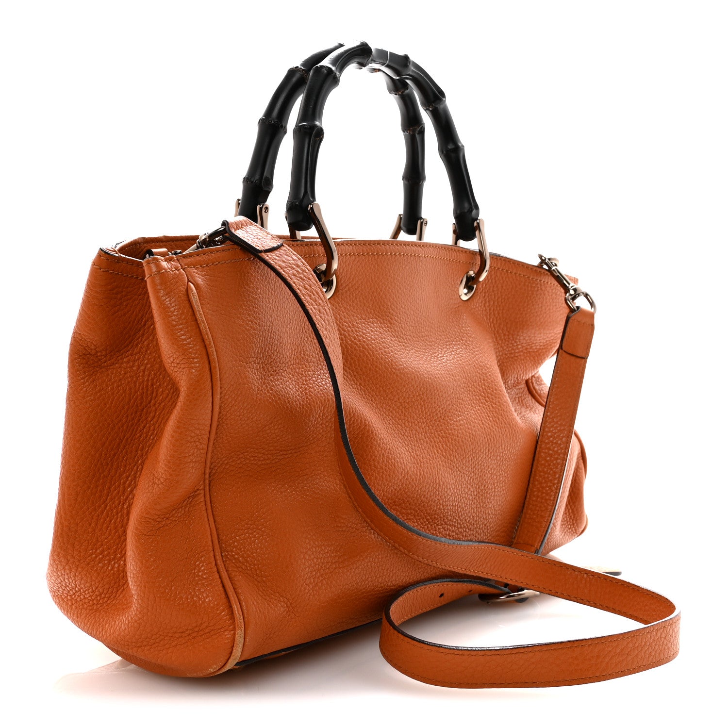 Gucci Cellarius Calfskin Medium Bamboo Shopper Tote  Orange 3 of 18