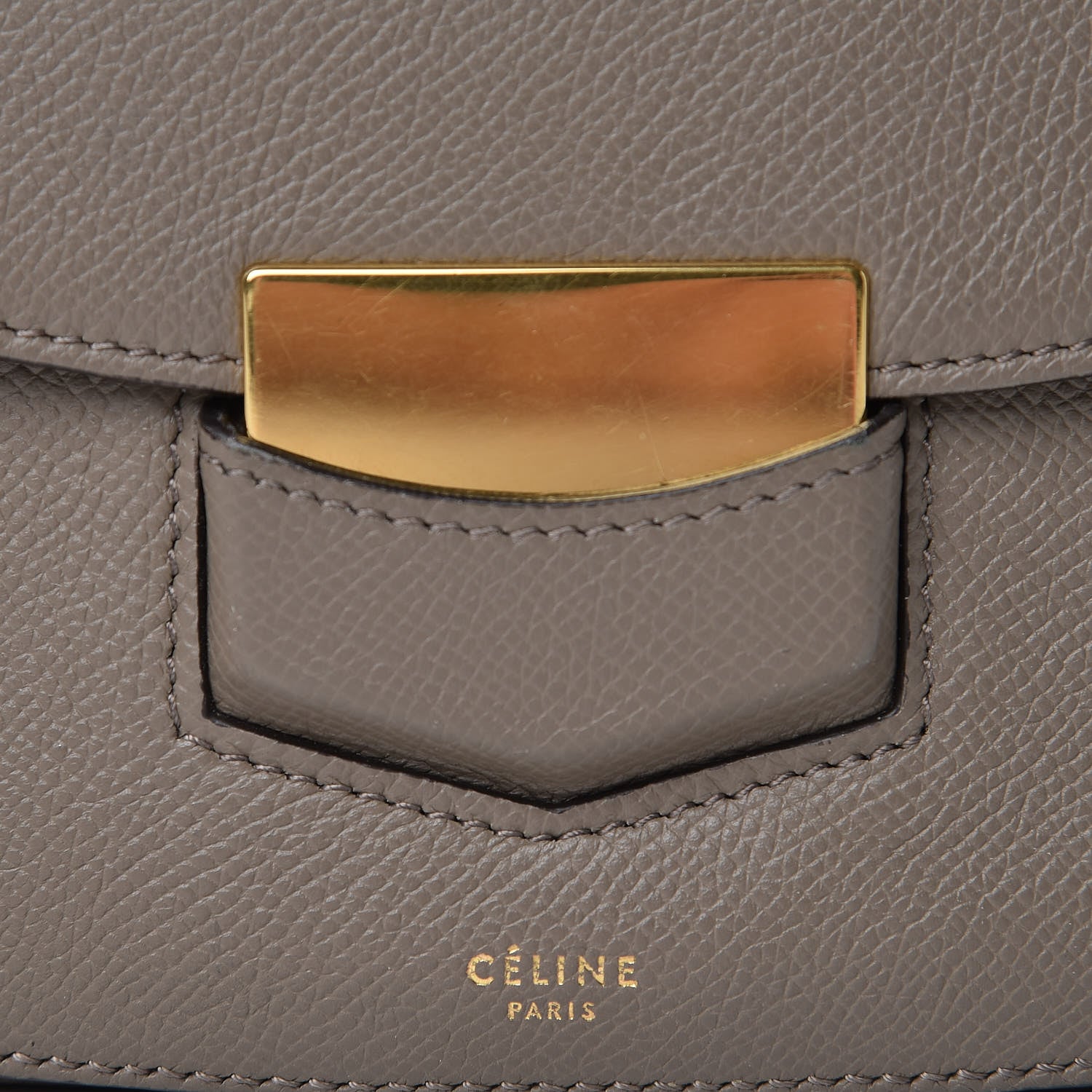 Celine Grained Calfskin Medium Trotteur Taupe 6 of 12