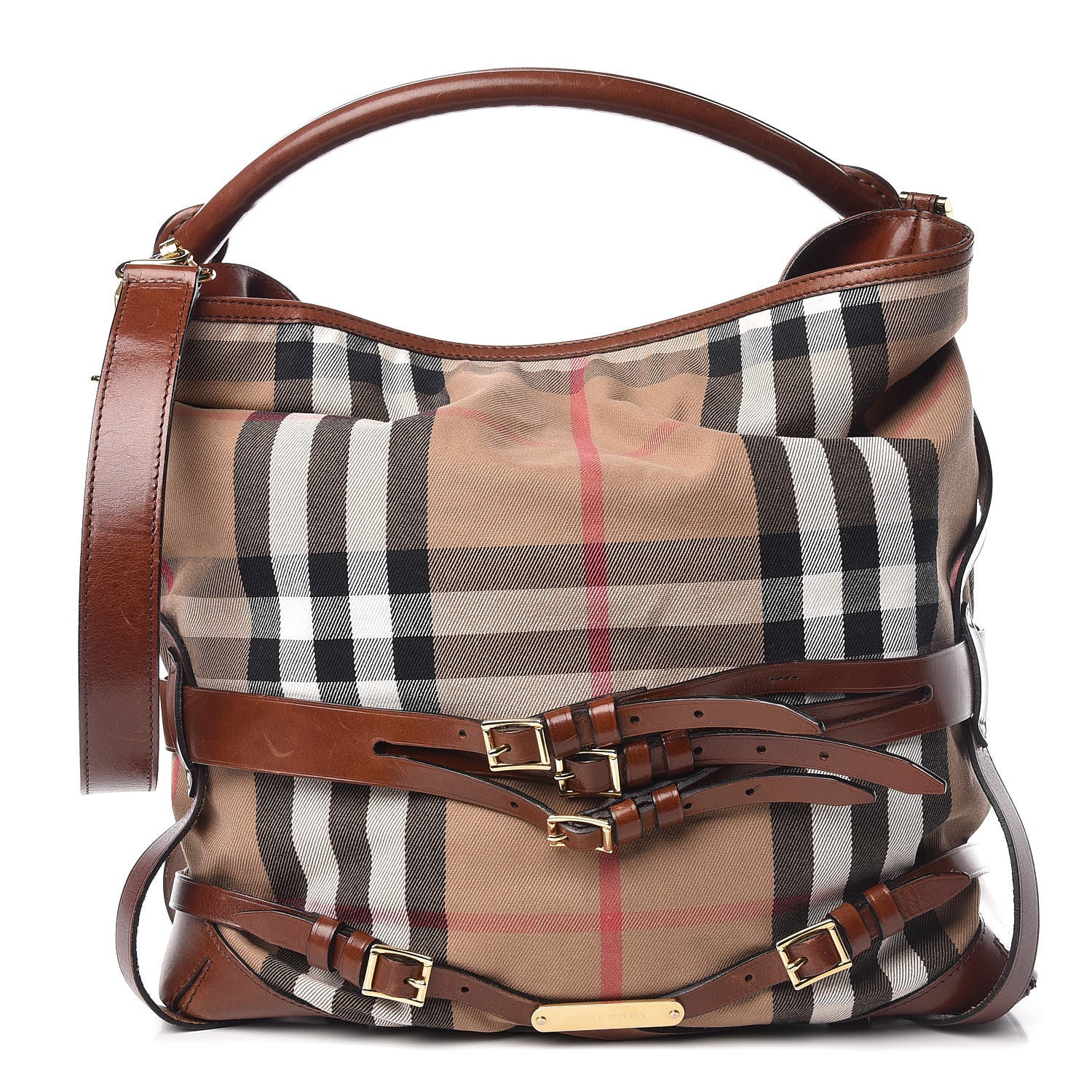 Burberry House Check Bridle Calfskin Medium Gosford Hobo Dark Tan 1 of 20