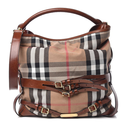 Burberry House Check Bridle Calfskin Medium Gosford Hobo Dark Tan 1 of 20