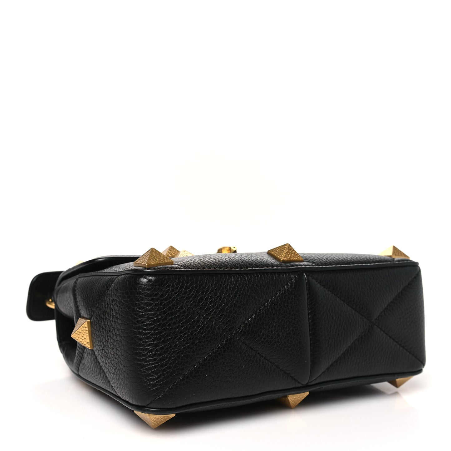 Grained Calfskin Medium Roman Stud Shoulder Bag Black