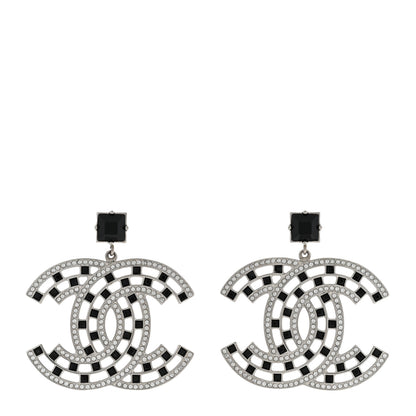 Chanel Baguette Crystal CC Drop Earrings Silver Black 1 of 5