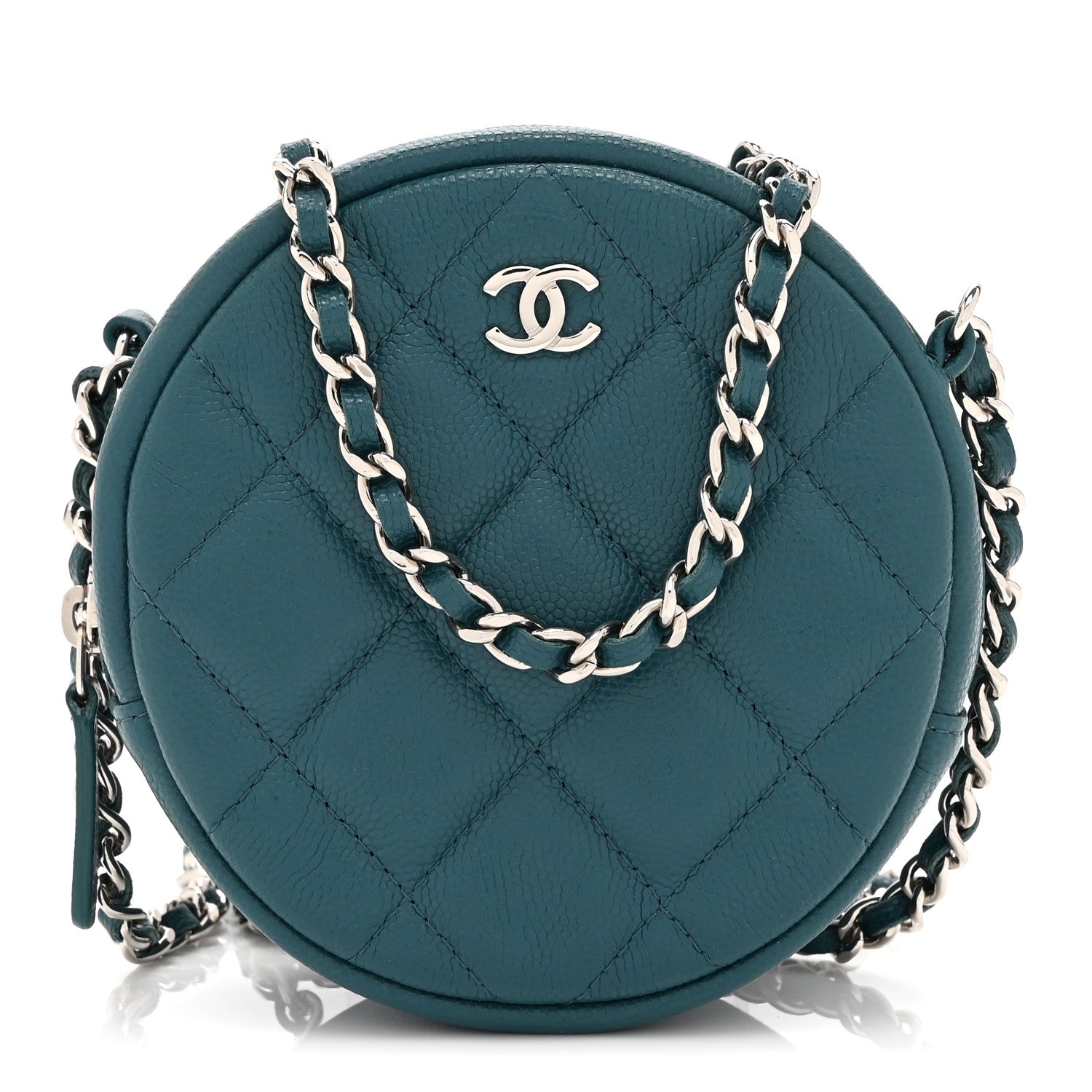Chanel Caviar Quilted Round Clutch With Chain Green 1 of 10