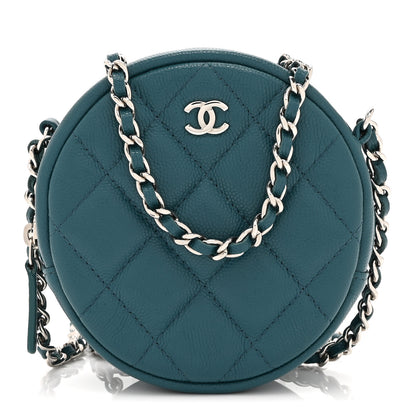 Chanel Caviar Quilted Round Clutch With Chain Green 1 of 10