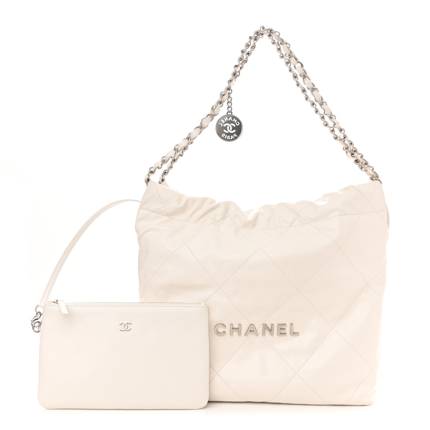 Shiny Calfskin Quilted Small Chanel 22 White