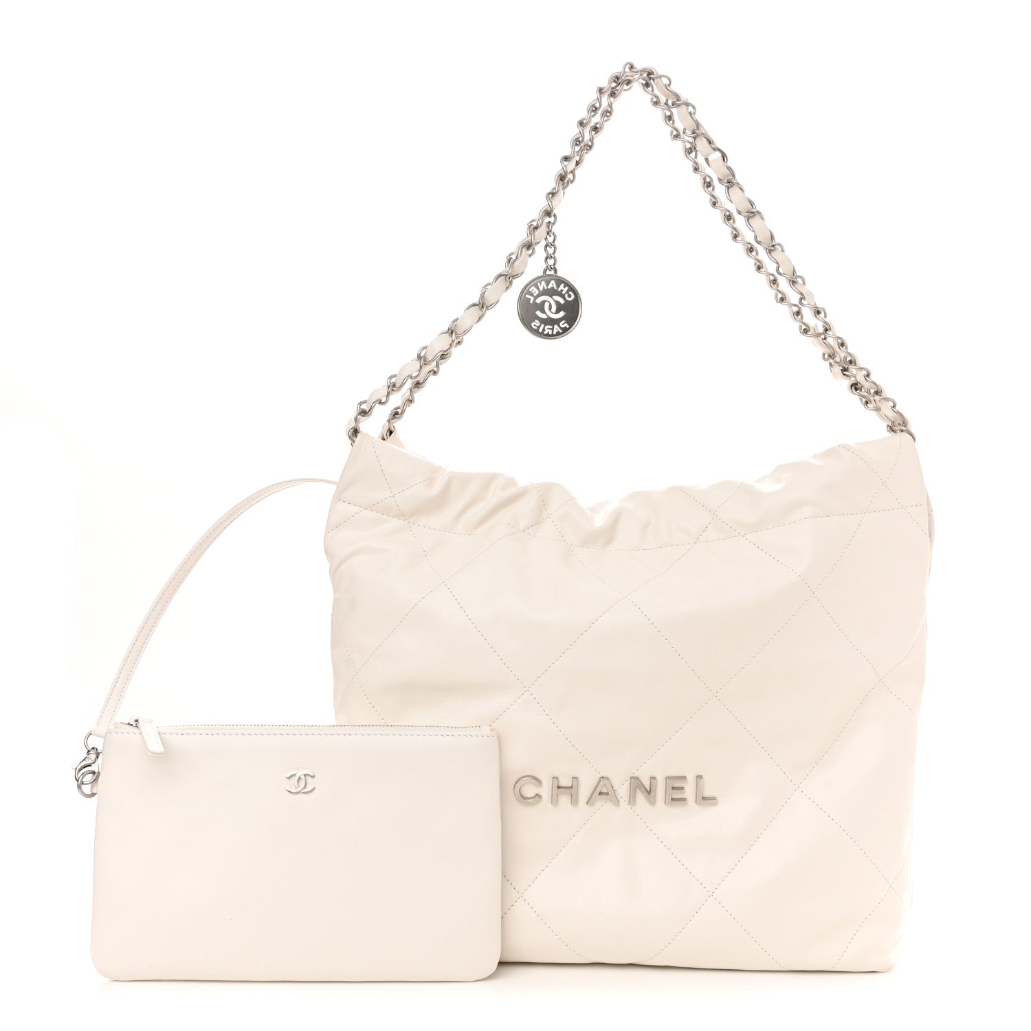 Chanel Shiny Calfskin Quilted Small Chanel 22 White 1 of 9