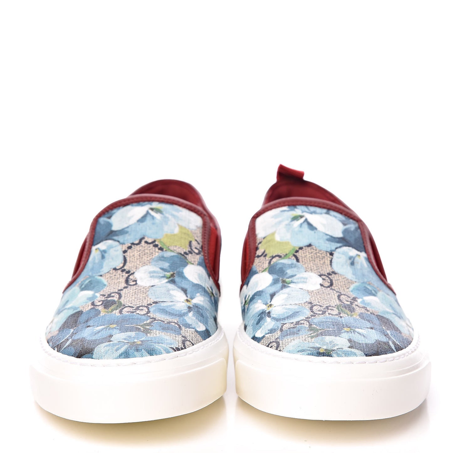 GG Supreme Monogram Blooms Womens Slip On Sneakers 37.5 Beige Blue Navy Red