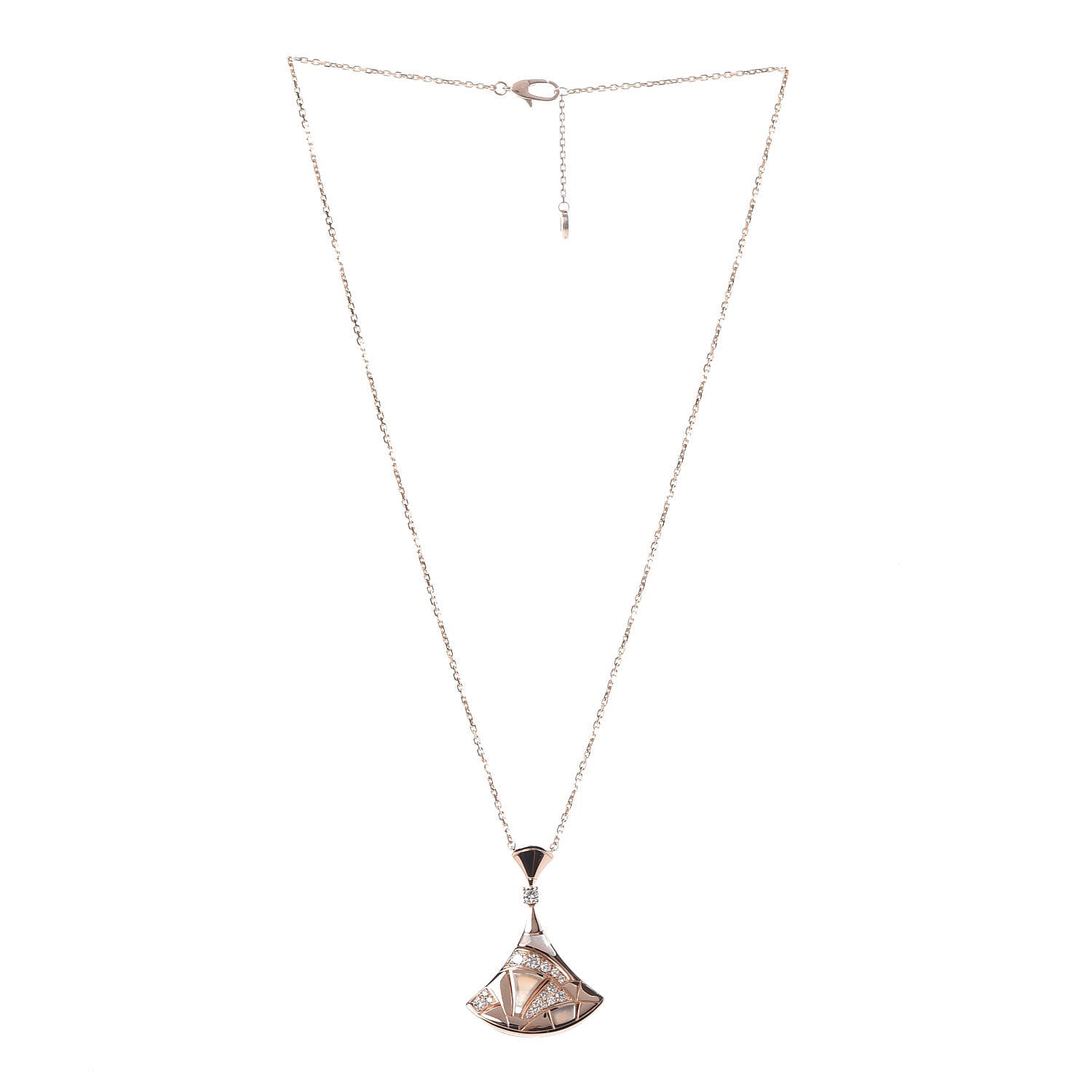 Bulgari 18K Rose Gold Diamond Mother of Pearl Divas' Dream Pave Pendant Necklace 3 of 6