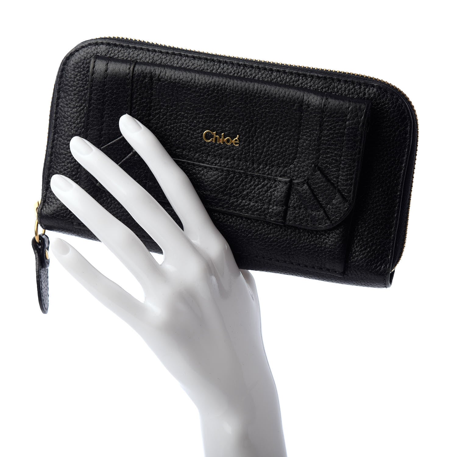 Chloe Grained Calfskin Paraty Zip Around Wallet Black 2 of 8