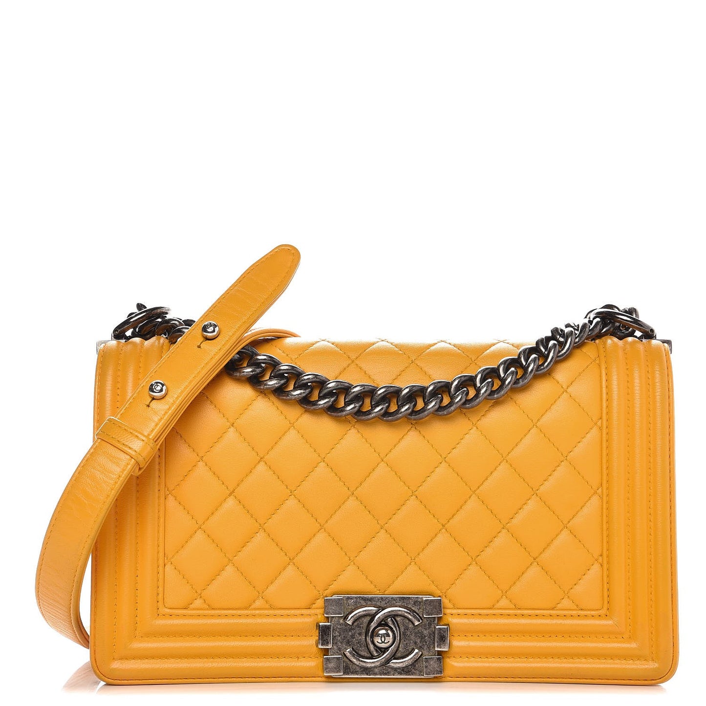 Calfskin Quilted Medium Boy Flap Yellow