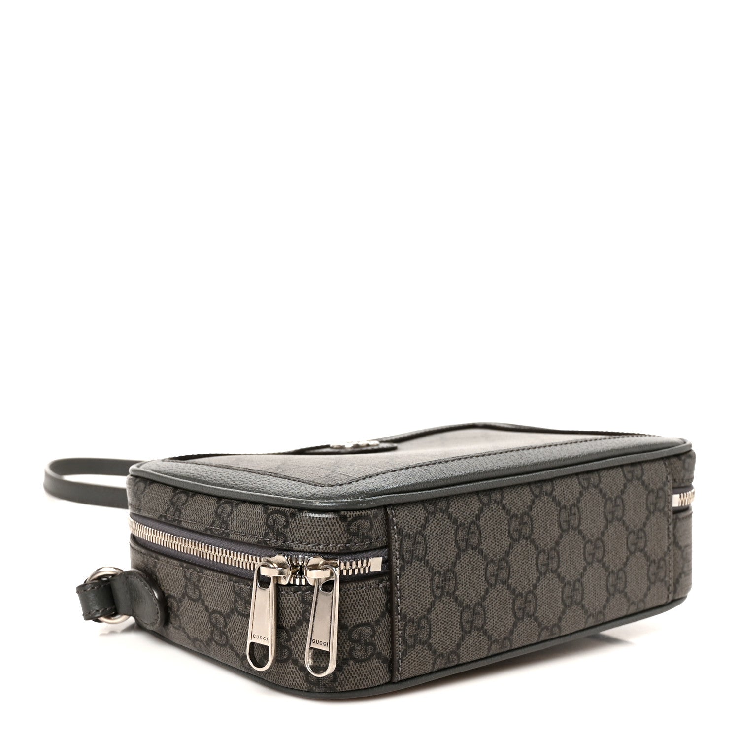 Gucci GG Supreme Monogram Textured Dollar Calfskin Small Ophidia Top Handle Shoulder Bag  Grey Black Graphite Grey 4 of 11