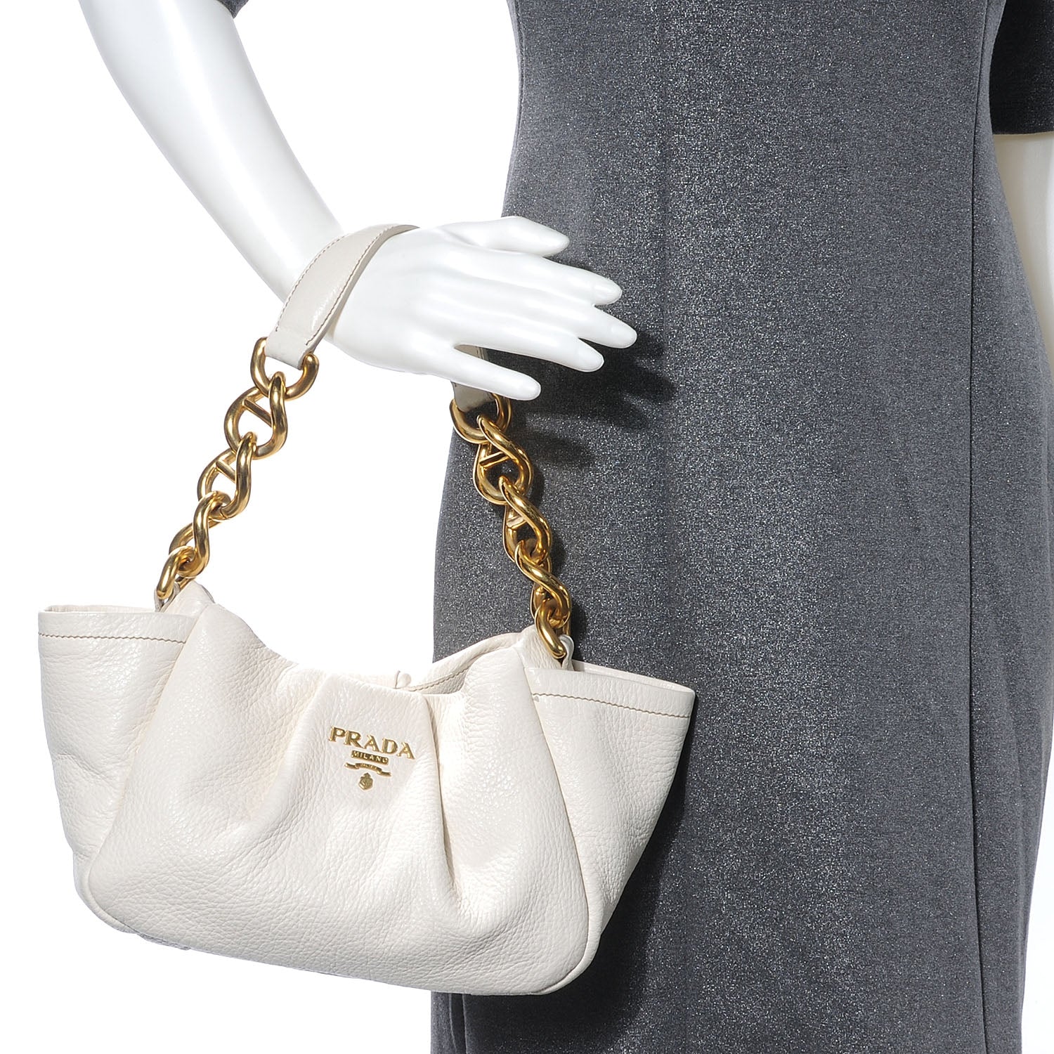 Prada Cervo Pleats Small Shoulder Bag Talco 2 of 9