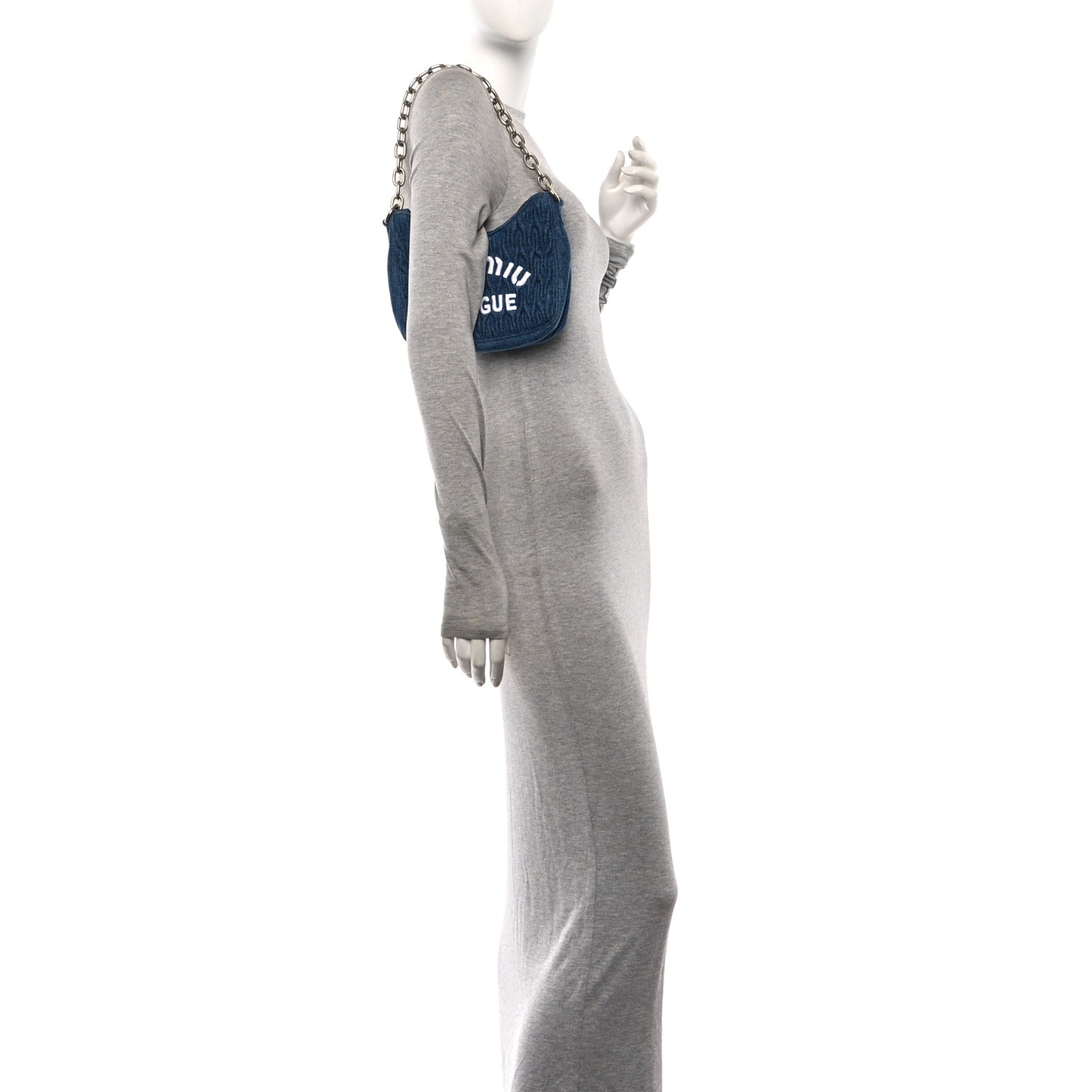 Denim Matelasse Shoulder Bag Blue White
