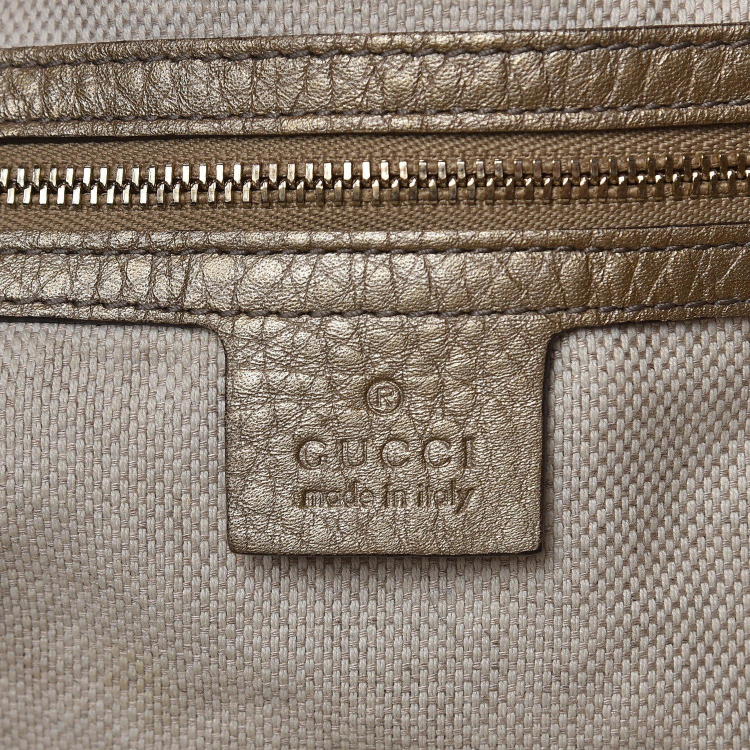 Gucci Metallic Pebbled Calfskin Large Soho Shoulder Bag Golden Beige 6 of 9