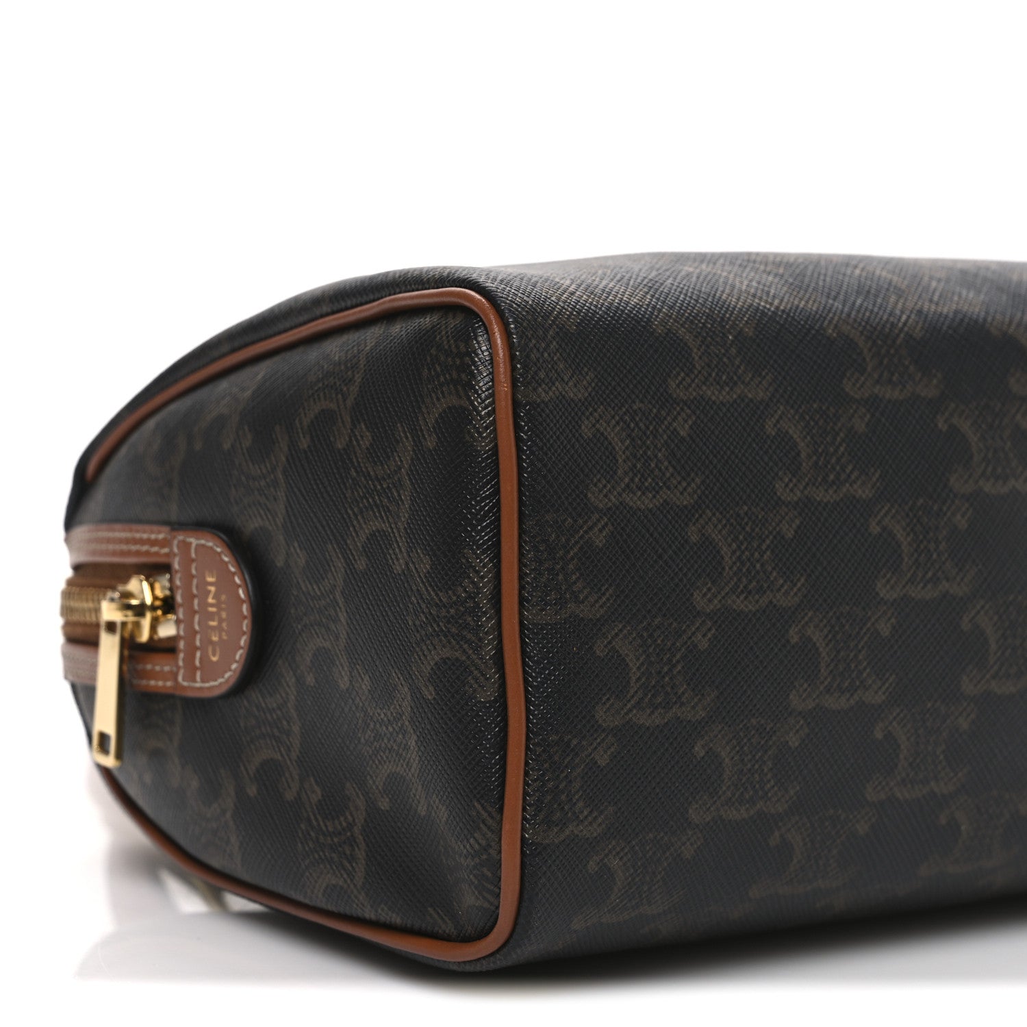 Celine Triomphe Canvas Calfskin Small Boston Bag Tan 10 of 11