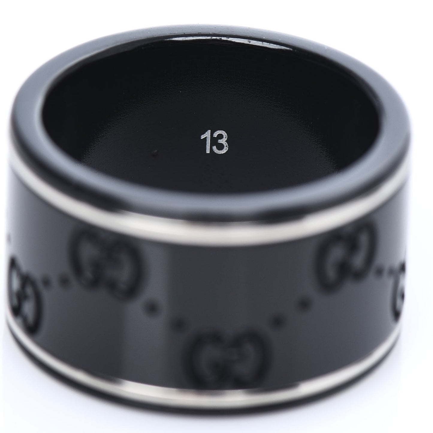 Black Synthetic Corundum 18K White Gold 12mm Icon Band Ring 53 6.25