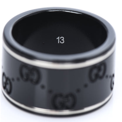 Gucci Black Synthetic Corundum 18K White Gold 12mm Icon Band Ring 53 6.25 4 of 5