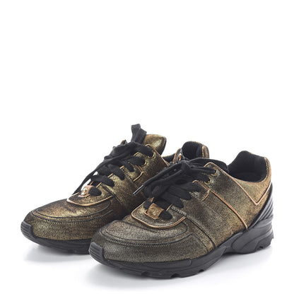 Chanel Metallic Fabric Calfskin Womens CC Sneakers 38 Golden Brown 3 of 8
