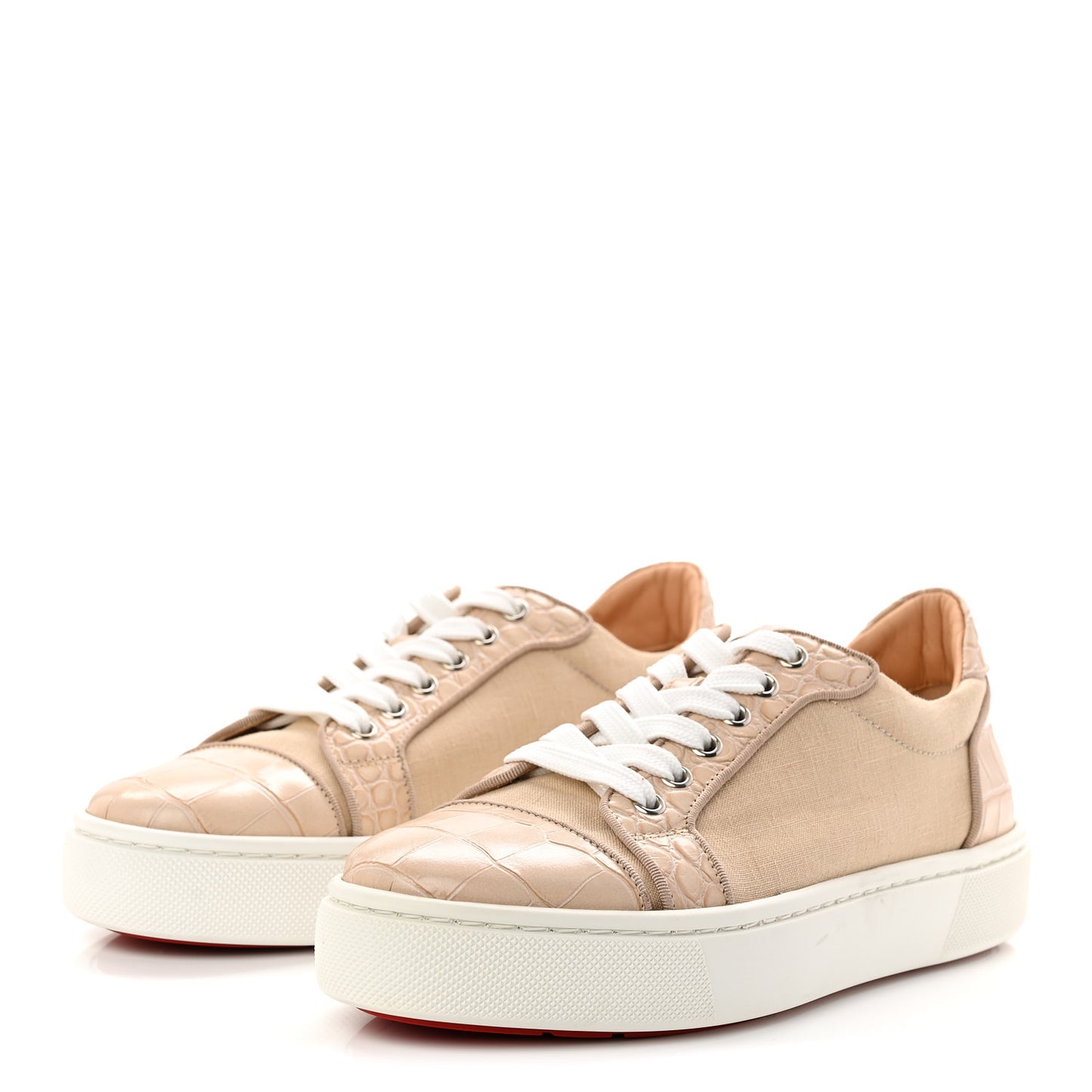 Calfskin Crocodile Embossed Vierissima Orlato Flat Sneakers 38.5 Nougat