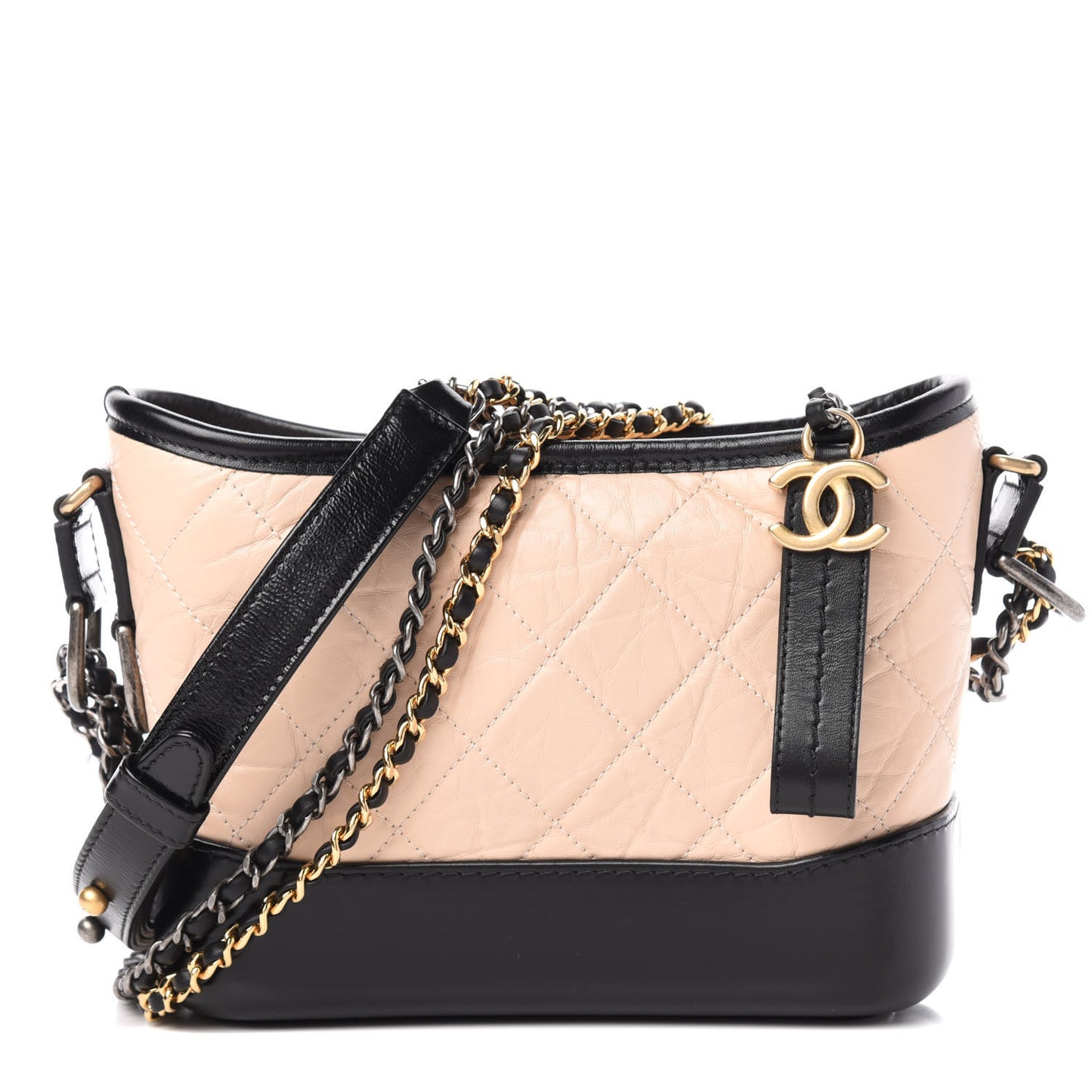 Aged Calfskin Quilted Small Gabrielle Hobo Beige Black