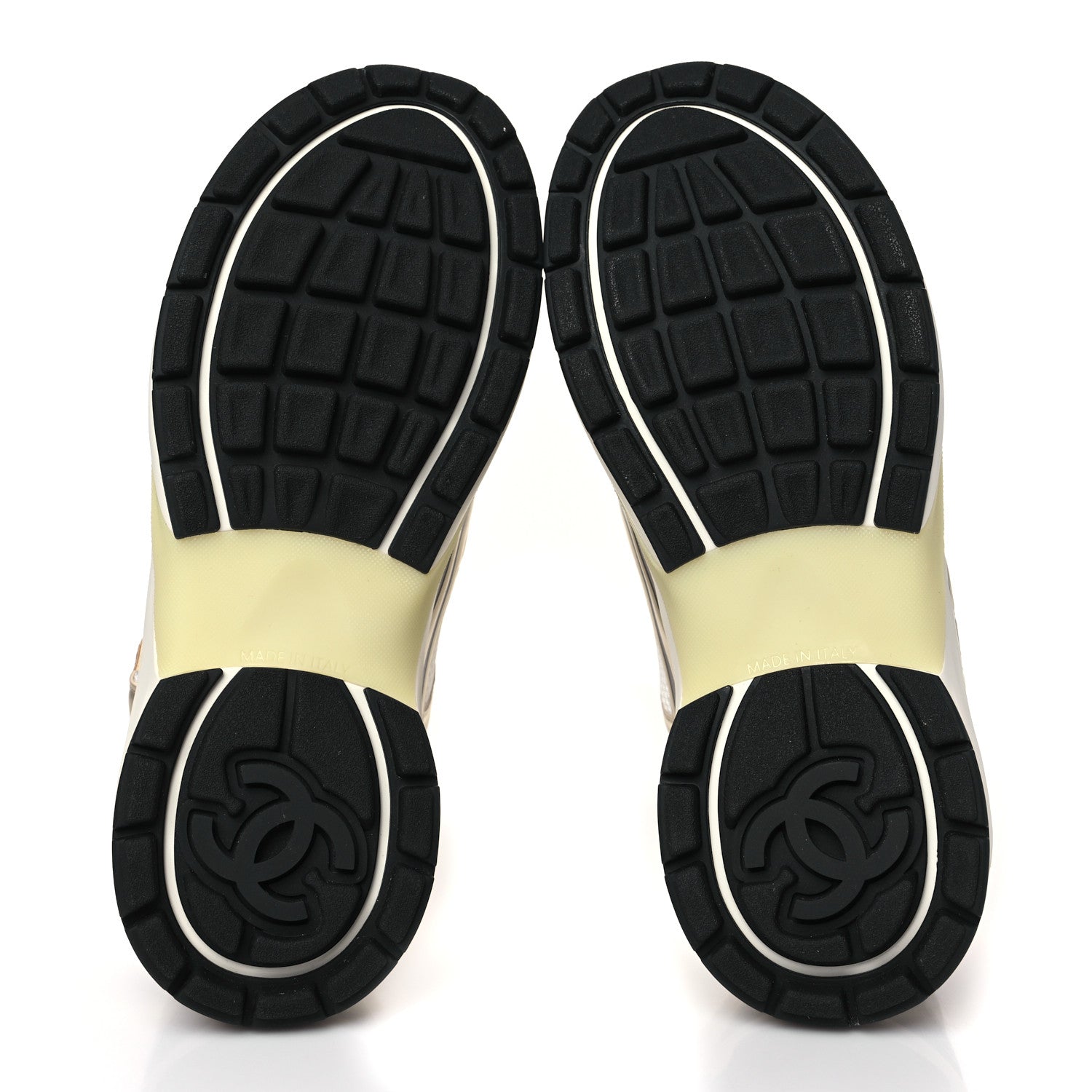 Chanel Fabric Laminated Calfskin Stretch CC Sneakers 38 White Gold Silver 5 of 9