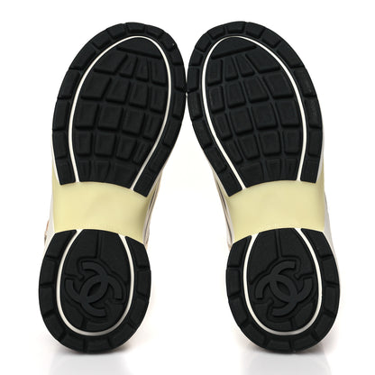 Chanel Fabric Laminated Calfskin Stretch CC Sneakers 38 White Gold Silver 5 of 9