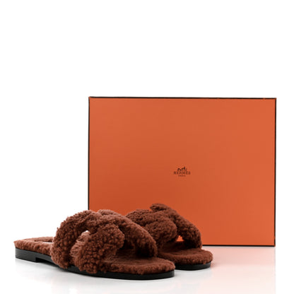 Hermes Woolskin Oran Sandals 39 Cognac 8 of 8