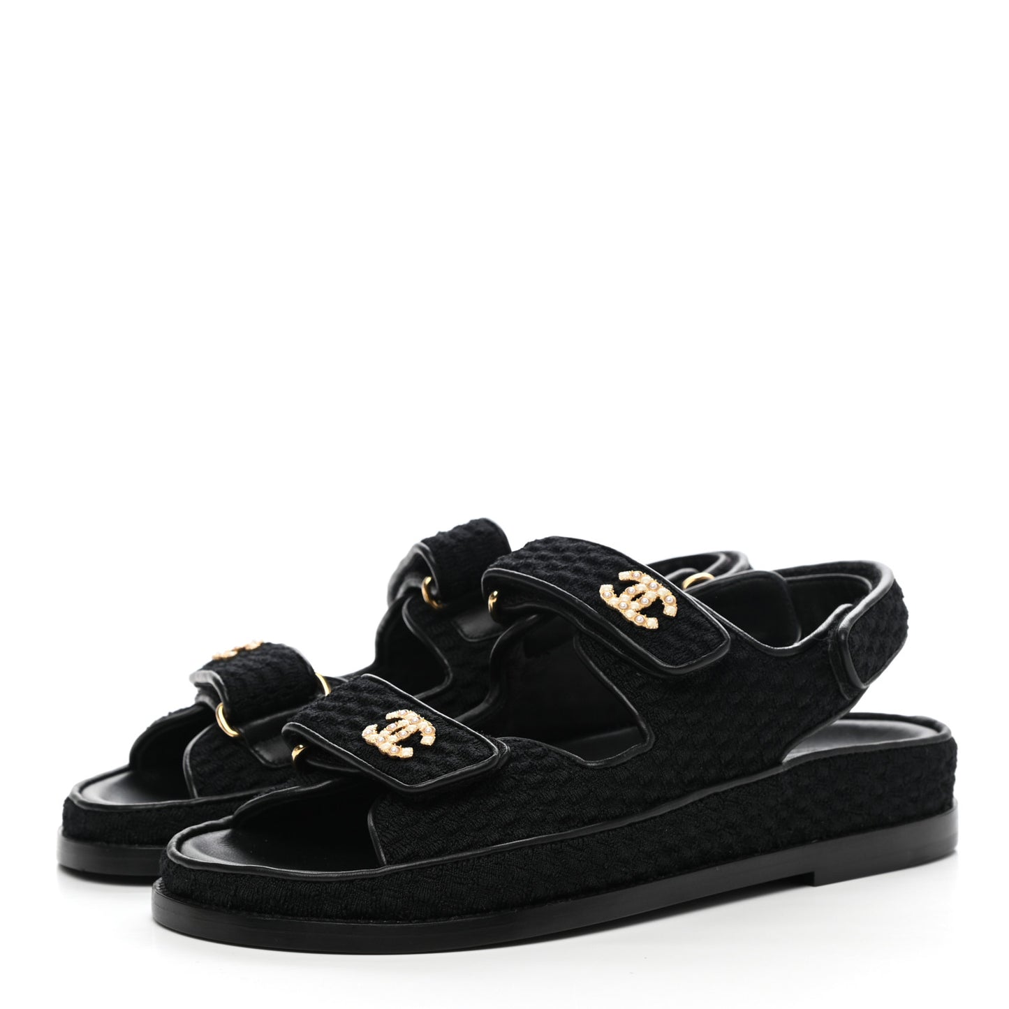 Knit Fabric Velcro Dad Sandals 37 Black