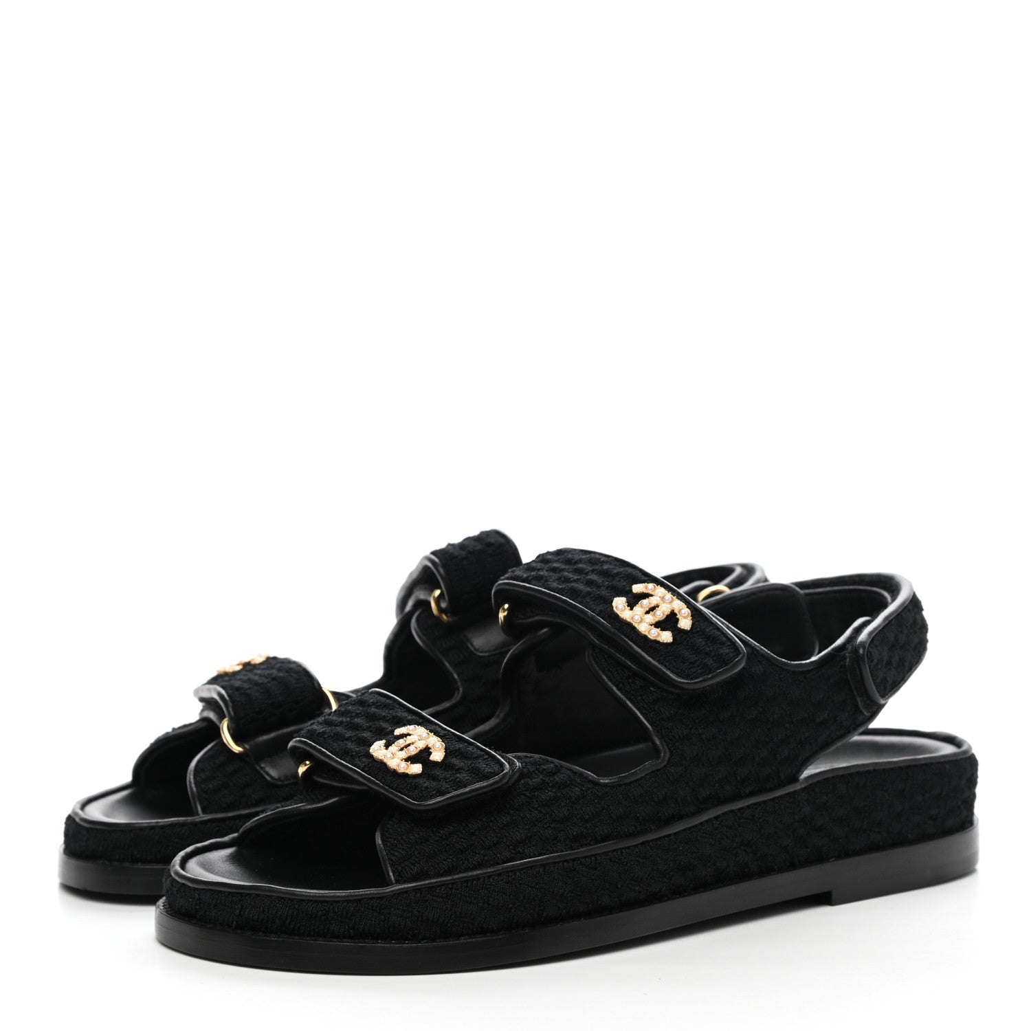 Chanel Knit Fabric Velcro Dad Sandals 37 Black 3 of 9