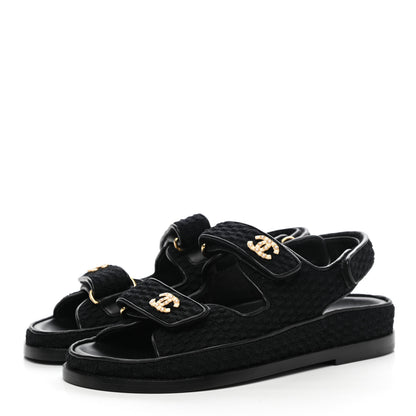 Chanel Knit Fabric Velcro Dad Sandals 37 Black 3 of 9