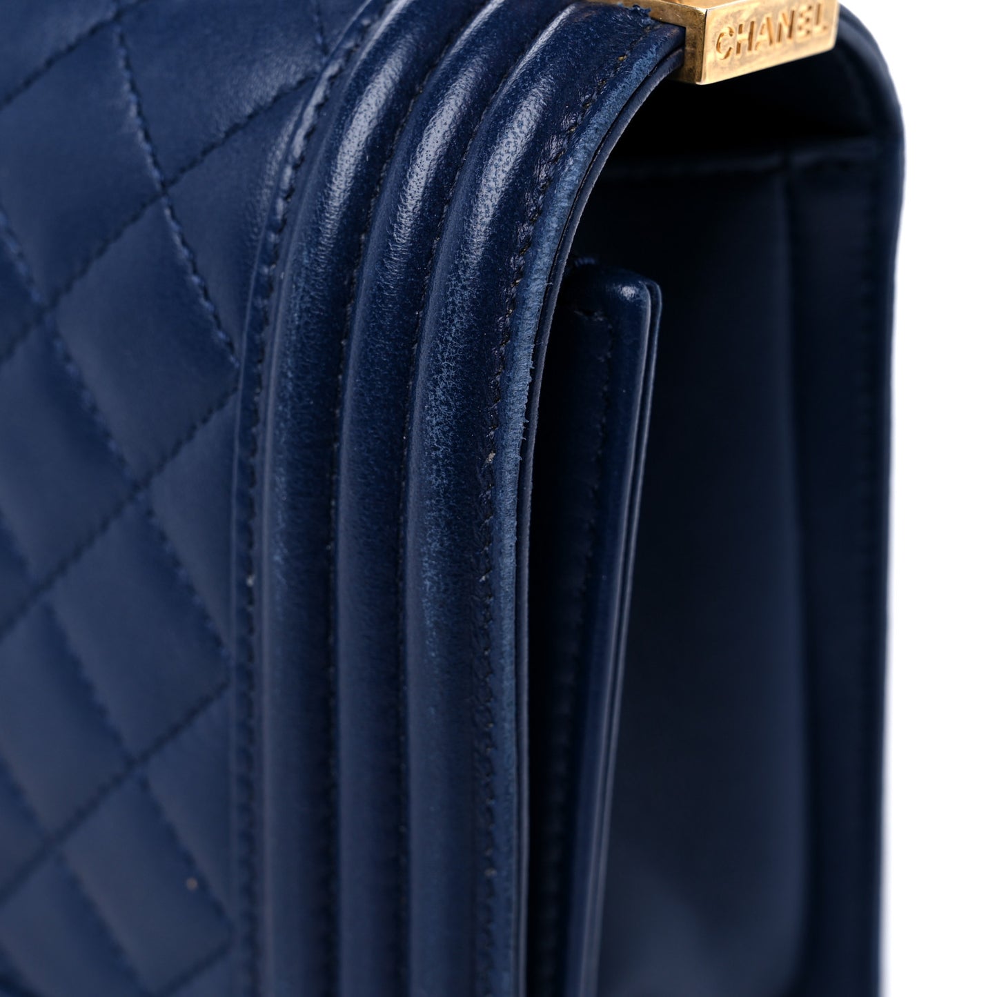 Lambskin Quilted Medium Boy Flap Dark Navy