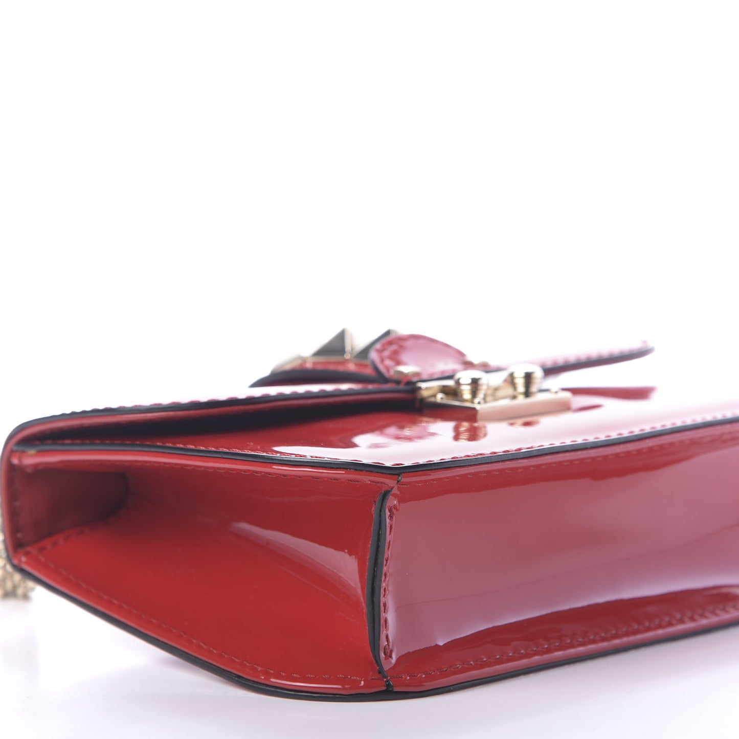 Patent Small Glam Lock Rockstud Flap Rosso Valentino