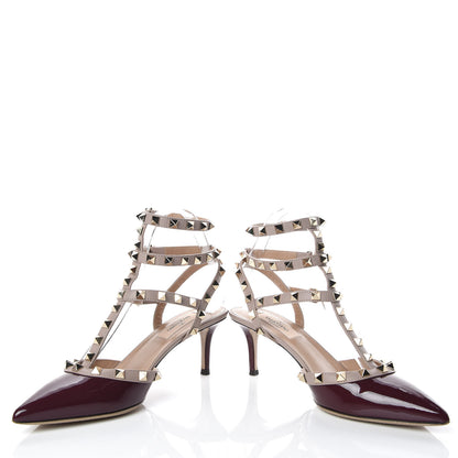 Valentino Garavani Patent Rockstud Ankle Strap Low Heel Pumps 37.5 Rubin Poudre 5 of 10