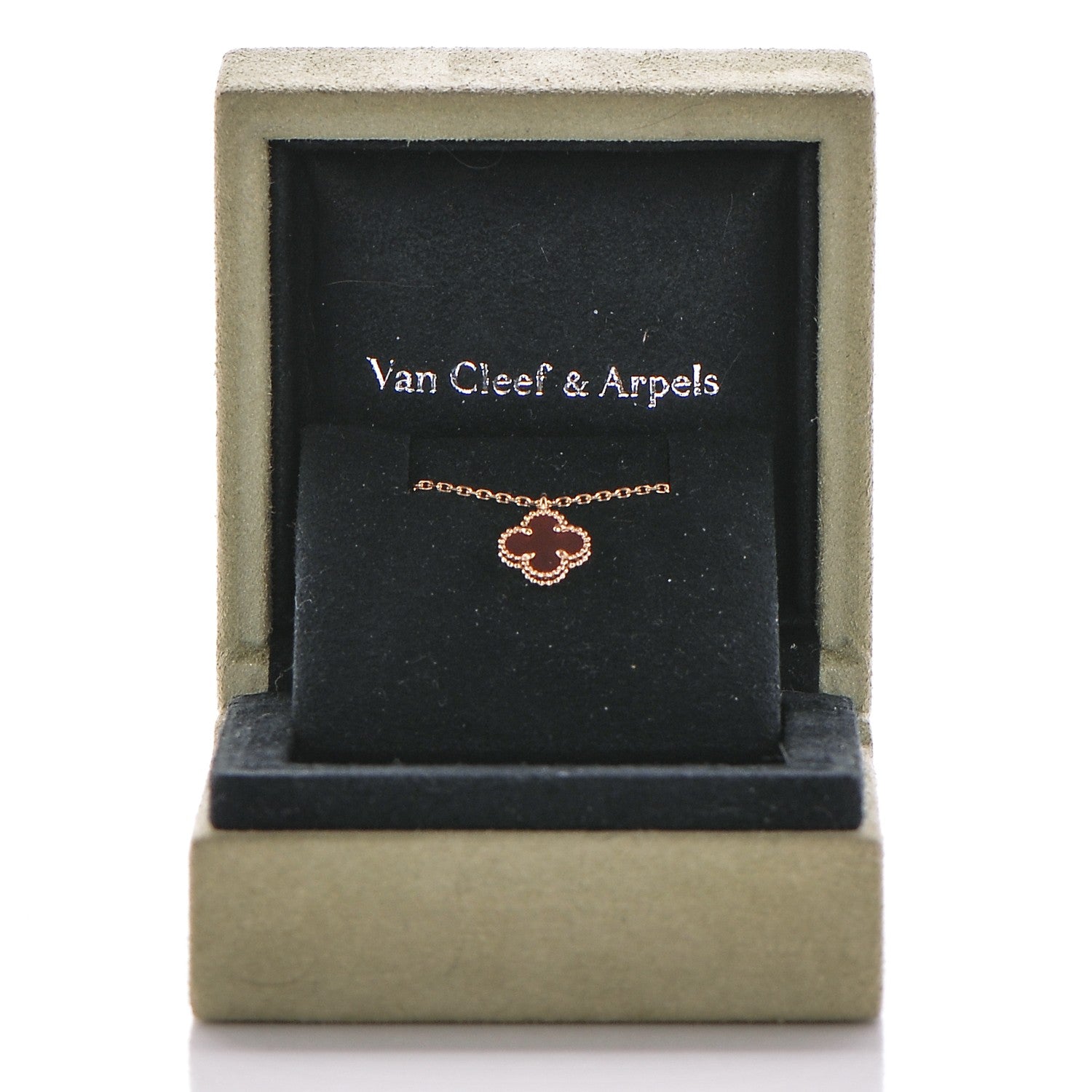 Van Cleef & Arpels 18K Rose Gold Carnelian Sweet Alhambra Pendant Necklace 7 of 7