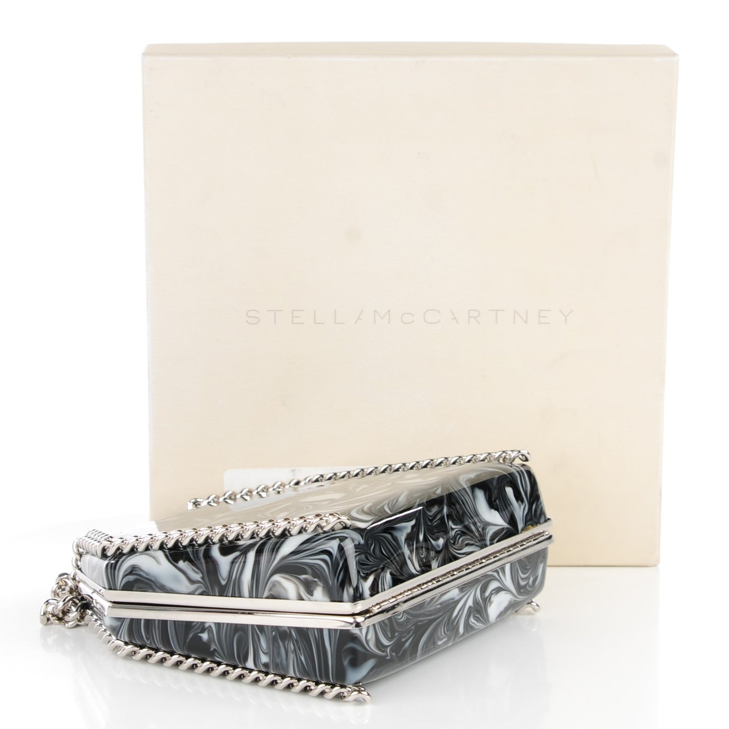 Marbled Enamel Falabella Crossbody Clutch Black