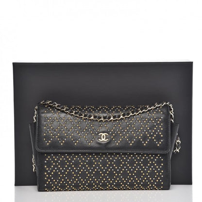 Chanel Lambskin Diamond Studded Chain Clutch Black 9 of 9