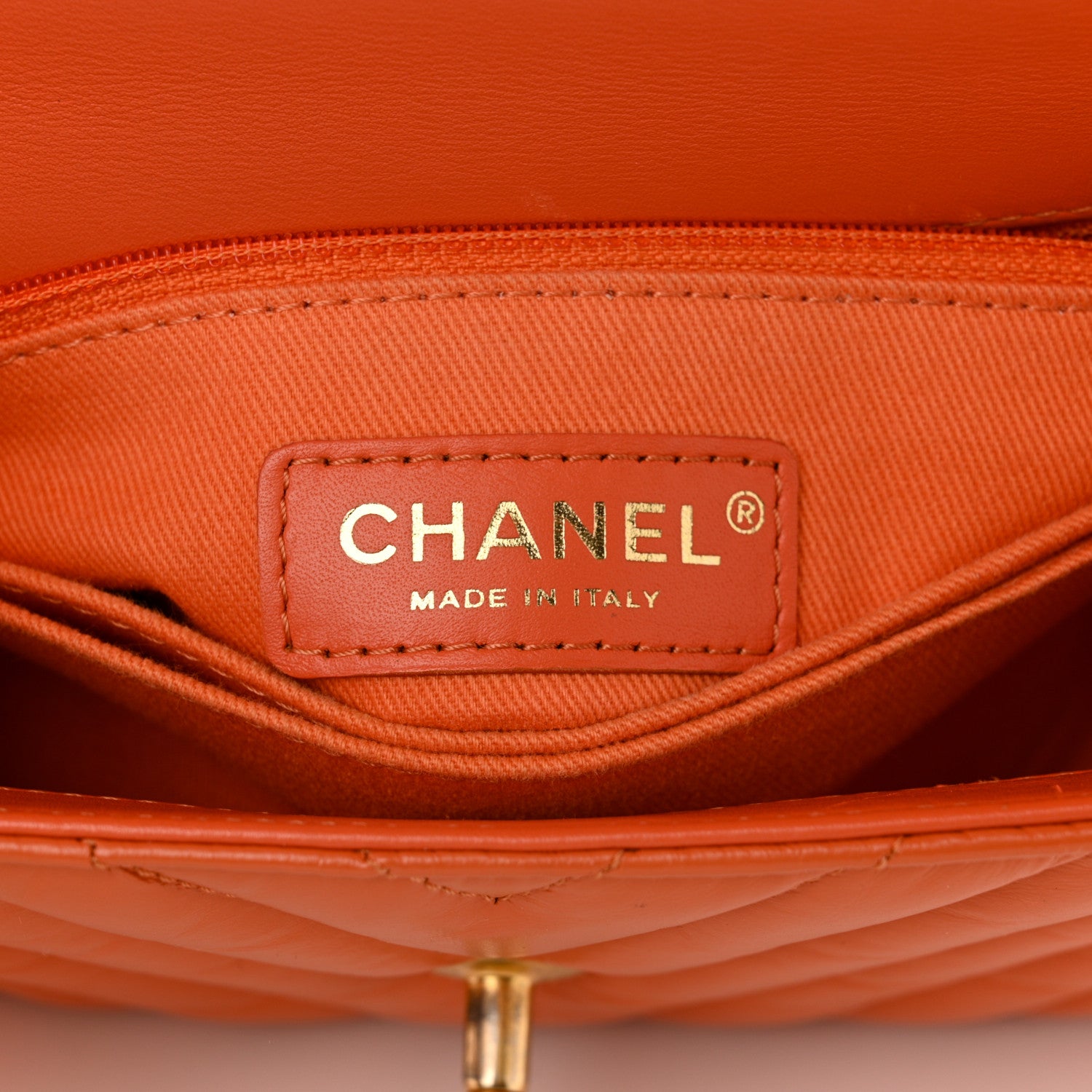 Chanel Calfskin Chevron Quilted Mini Coco Handle Flap Orange 6 of 10