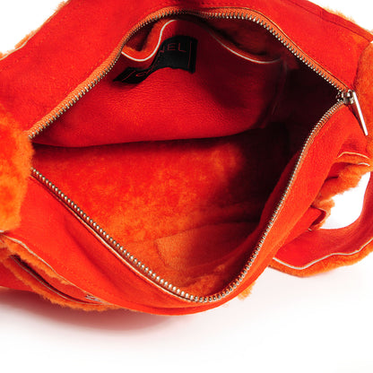 Chanel Suede Shearling Fur Shoulder Bag Orange 6 of 8