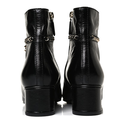 Chanel Crumpled Calfskin Cap Toe Chain Short Boots 39 Black 6 of 11