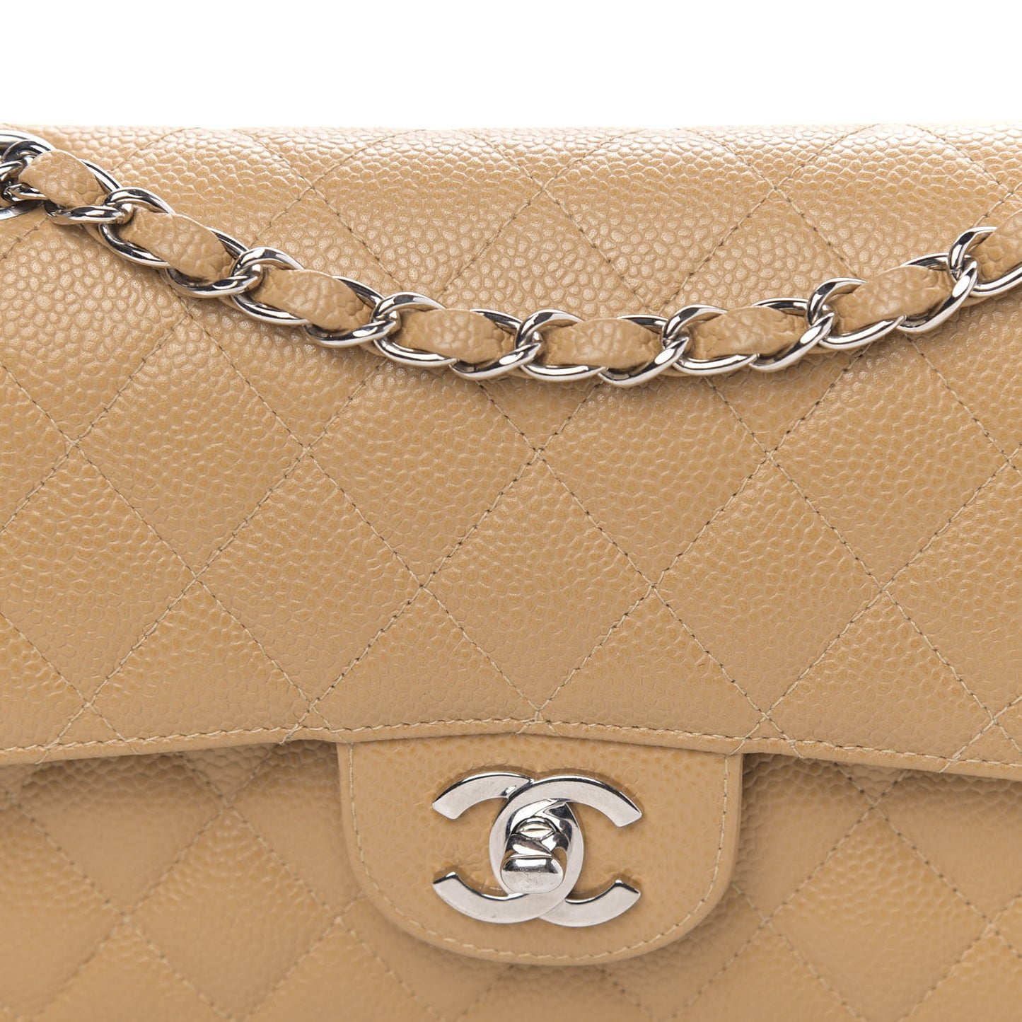 Caviar Quilted Small Double Flap Beige